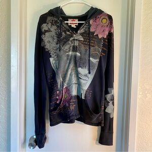 Lucky Brand Women’s Buddha Floral Hoodie Black Size M